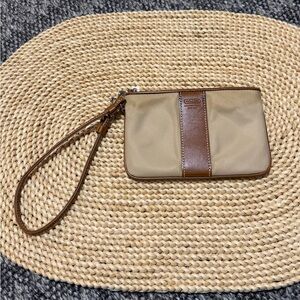 Coach Tan and Brown Wristlet Bag AS IS